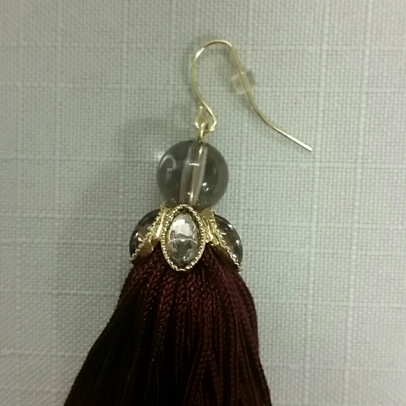 Burgundy Tassels Earrings - Picture 3 of 6